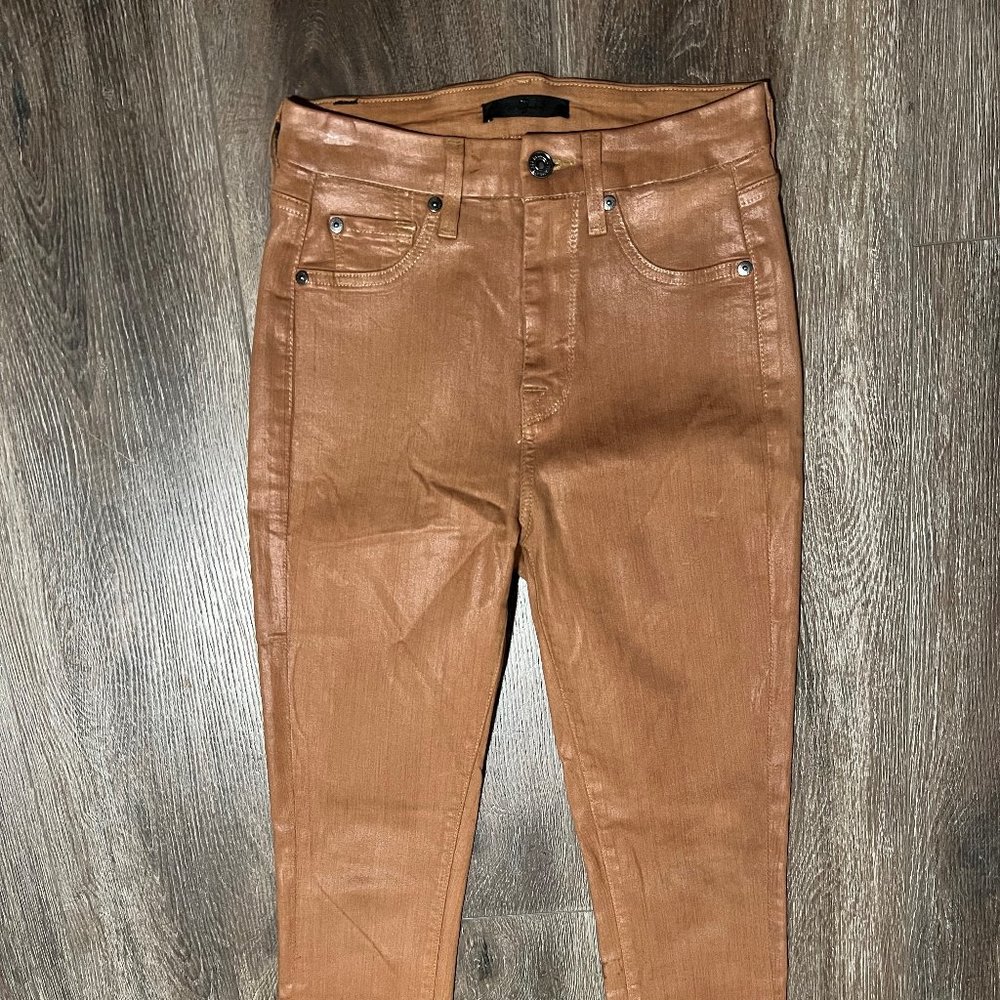 7 For All Mankind Women's Sz 25 Faux Brown Stretch High Rise Ankle Jeans Pants